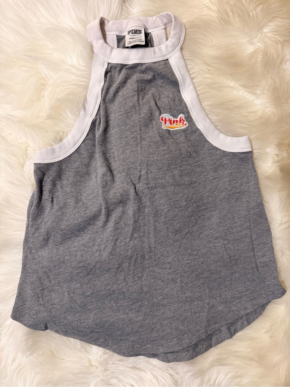 PINK Victoria's Secret Heather Gray Tank with White Trim